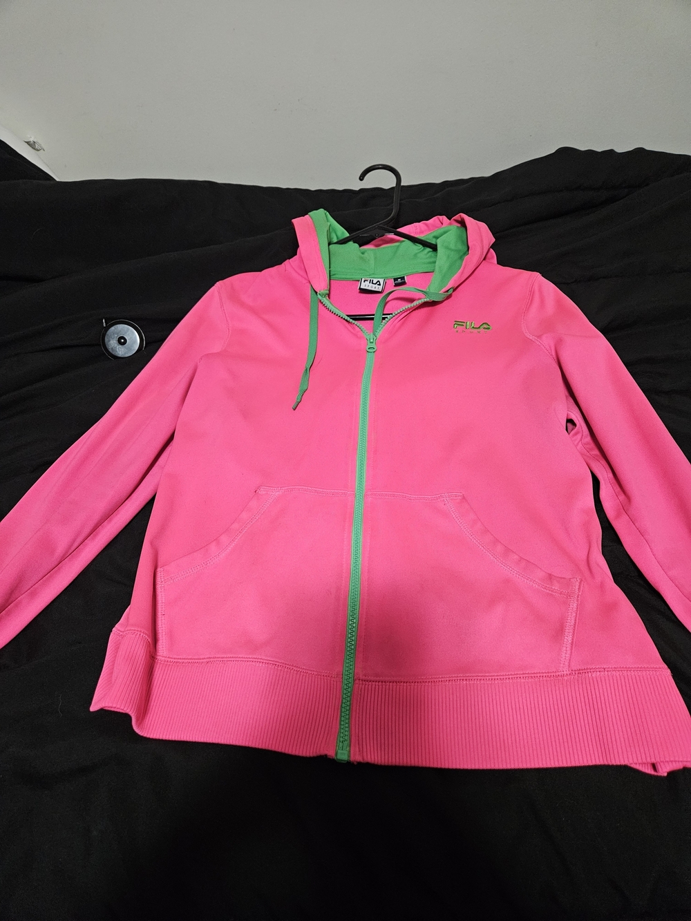 FILA Sport Women’s Medium Hot Pink Green Full Zip Hoodie Sweatshirt Y2K Colorblo